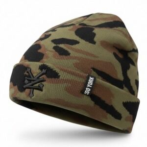 ZOO YORK Camo Beanie Hat Black Knit Cuff Embroidered Logo Winter Mens Womens